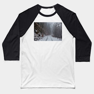 Foggy road in the forest Baseball T-Shirt